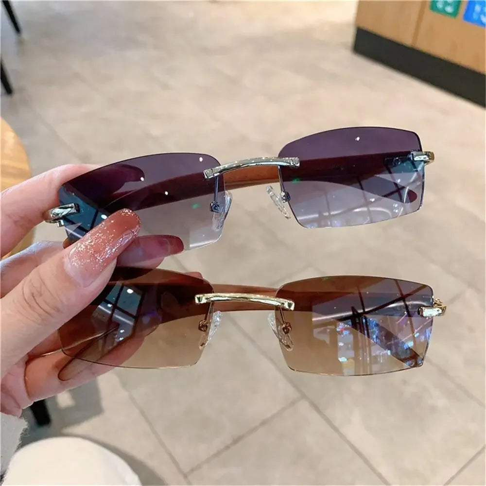 Lunettes de Soleil Rectangle sans Monture UV400 Style Rétro