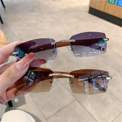 Lunettes de Soleil Rectangle sans Monture UV400 Style Rétro