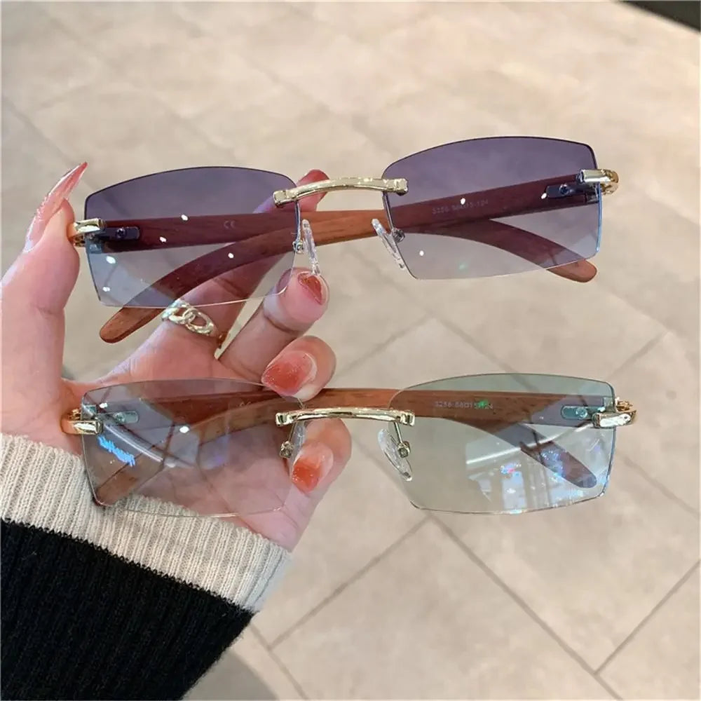 Lunettes de Soleil Rectangle sans Monture UV400 Style Rétro