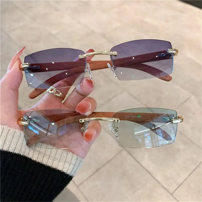 Lunettes de Soleil Rectangle sans Monture UV400 Style Rétro