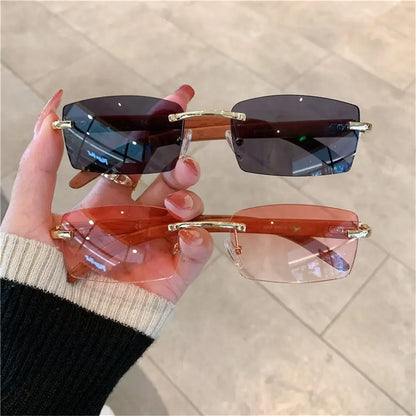 Lunettes de Soleil Rectangle sans Monture UV400 Style Rétro