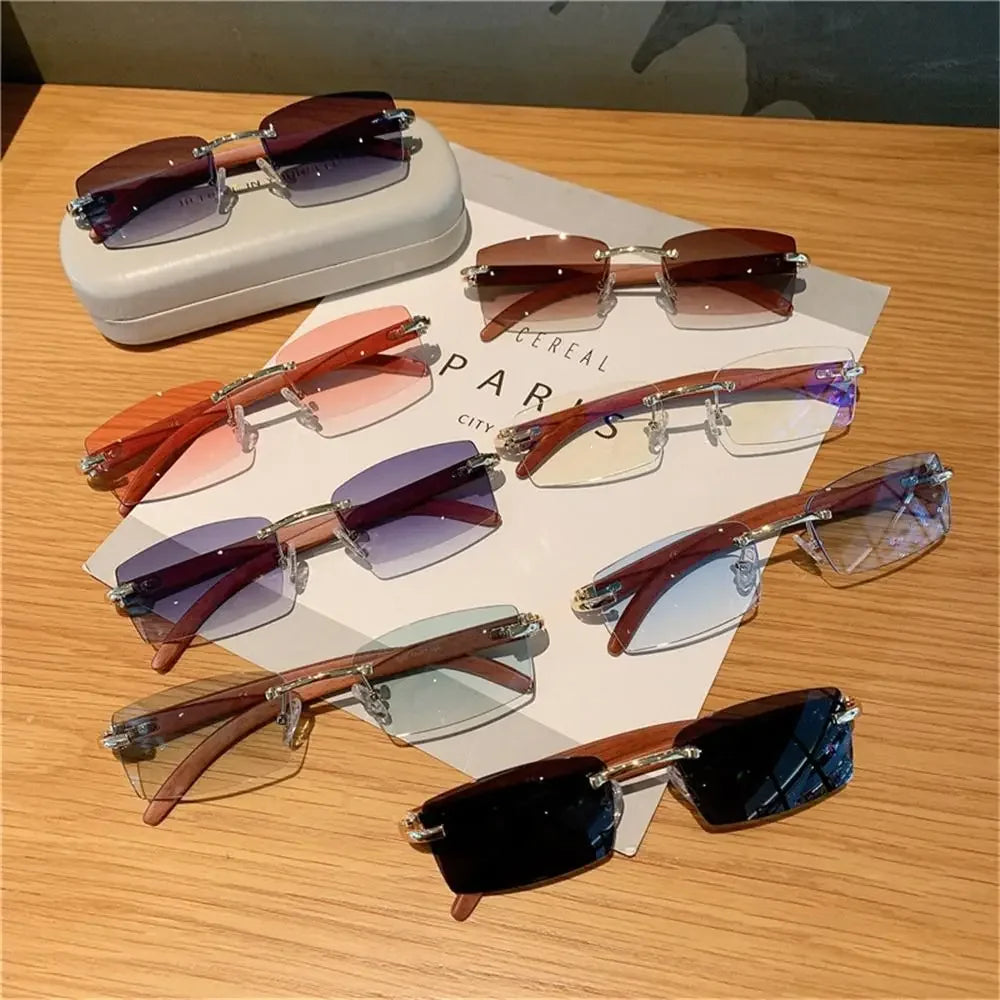 Lunettes de Soleil Rectangle sans Monture UV400 Style Rétro
