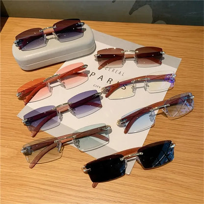 Lunettes de Soleil Rectangle sans Monture UV400 Style Rétro