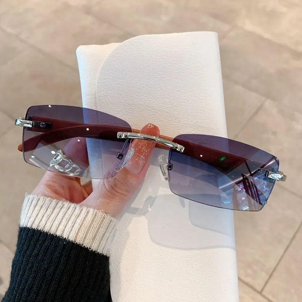 Lunettes de Soleil Rectangle sans Monture UV400 Style Rétro