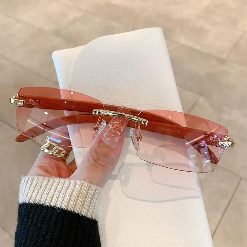 Lunettes de Soleil Rectangle sans Monture UV400 Style Rétro