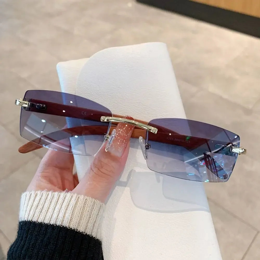 Lunettes de Soleil Rectangle sans Monture UV400 Style Rétro