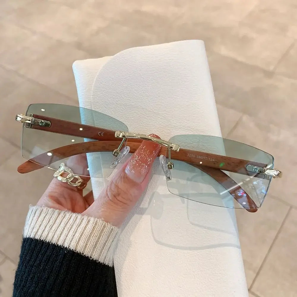 Lunettes de Soleil Rectangle sans Monture UV400 Style Rétro