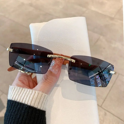 Lunettes de Soleil Rectangle sans Monture UV400 Style Rétro
