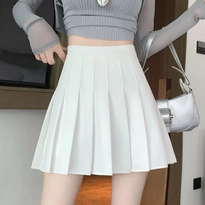 Mini Jupe-Short Plissée Taille Haute A-Line Style Preppy Polyester Élasthanne