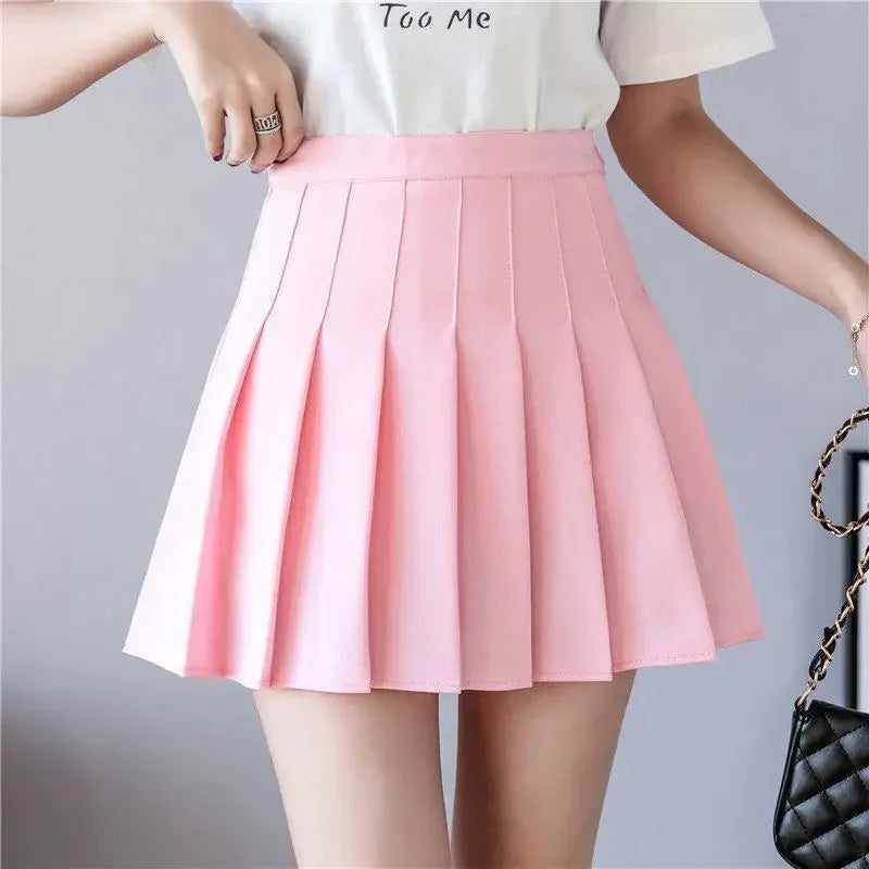 Mini Jupe-Short Plissée Taille Haute A-Line Style Preppy Polyester Élasthanne