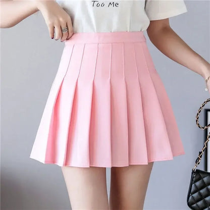 Mini Jupe-Short Plissée Taille Haute A-Line Style Preppy Polyester Élasthanne