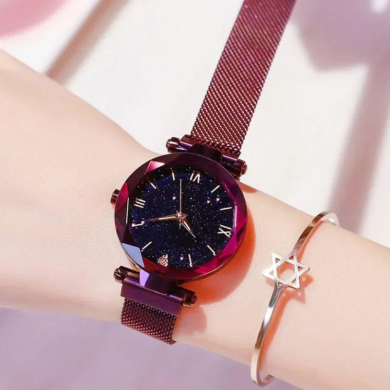 Montre Ciel Étoilé pour Femme Bracelet Magnétique Alliage Quartz