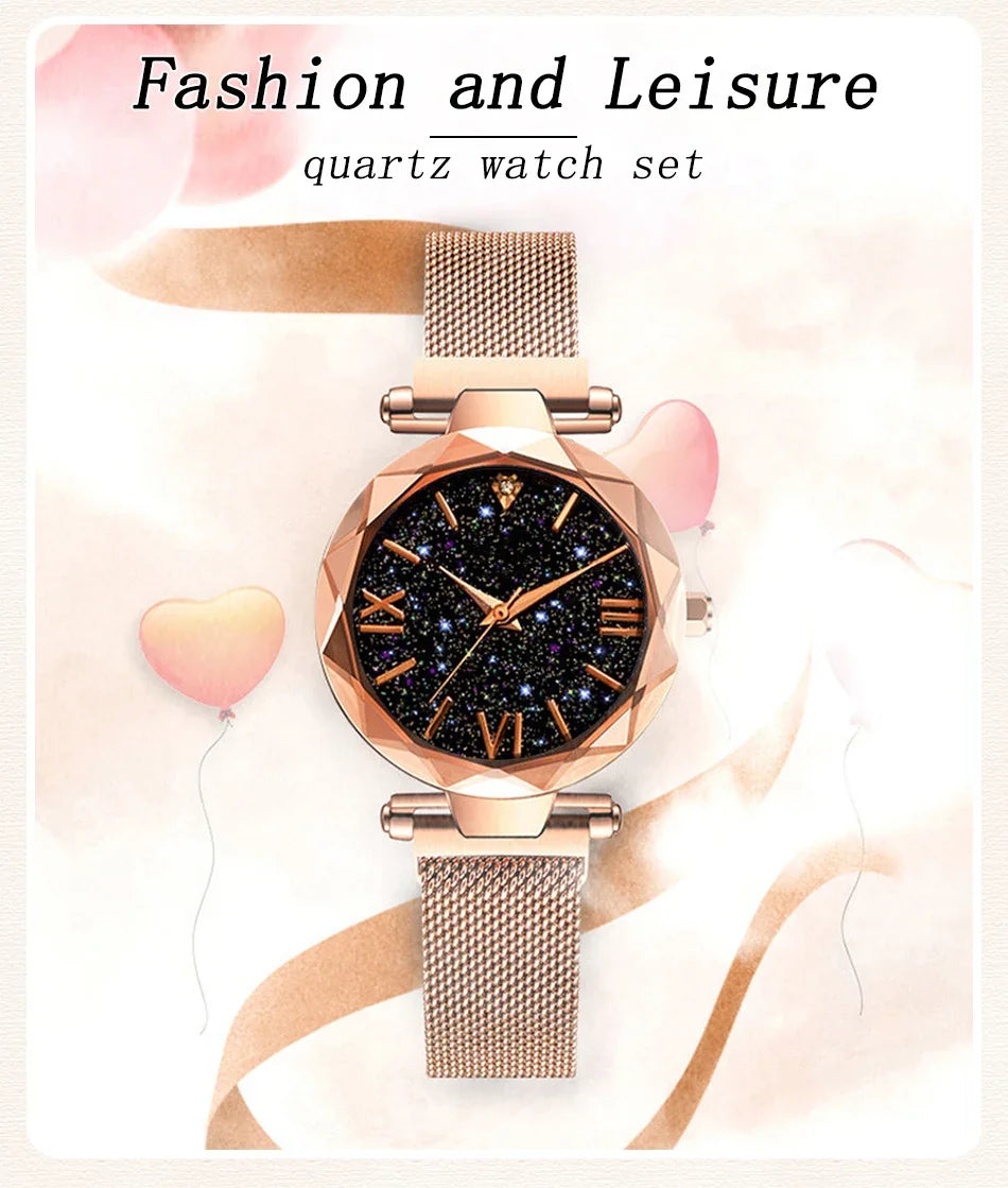 Montre Ciel Étoilé pour Femme Bracelet Magnétique Alliage Quartz