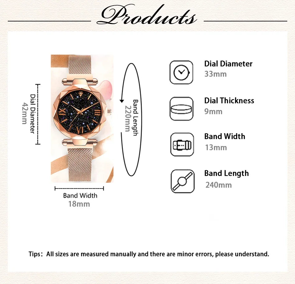 Montre Ciel Étoilé pour Femme Bracelet Magnétique Alliage Quartz