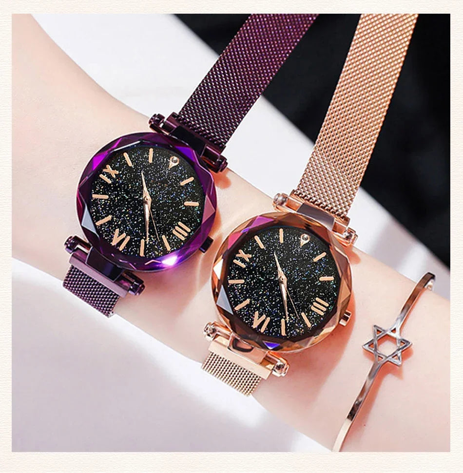 Montre Ciel Étoilé pour Femme Bracelet Magnétique Alliage Quartz
