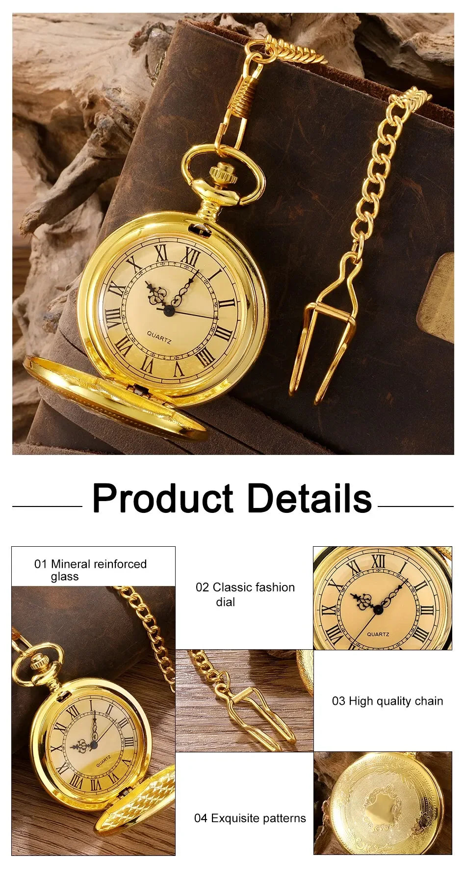 Montre de Poche Quartz Vintage Steampunk Avec Chaîne