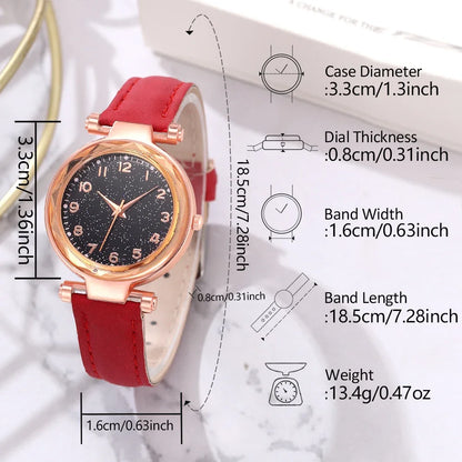 Montre Femme Minimaliste Cadran Quartz Bracelet Cuir Détails Cerise