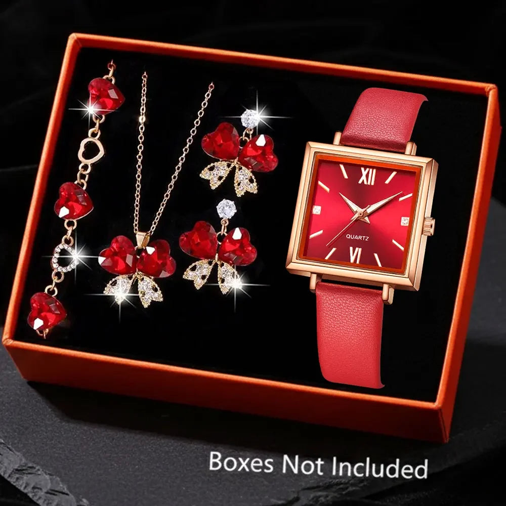 Montre Femme Minimaliste Cadran Quartz Bracelet Cuir Détails Cerise
