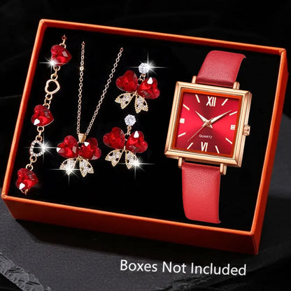 Montre Femme Minimaliste Cadran Quartz Bracelet Cuir Détails Cerise