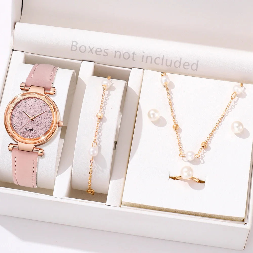 Montre Femme Minimaliste Cadran Quartz Bracelet Cuir Détails Cerise
