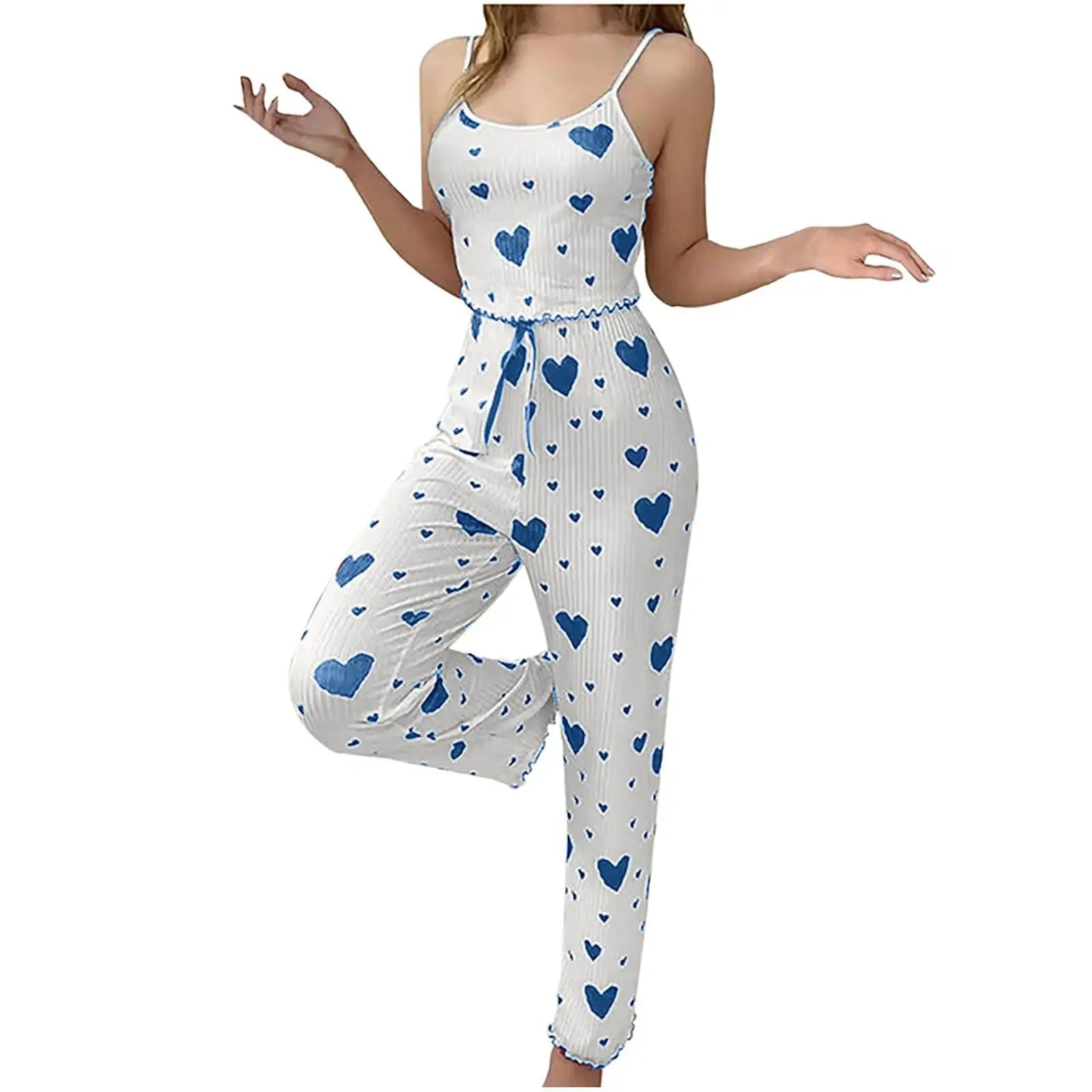 Pyjama Grande Taille 2 Pièces Gilet Spaghetti et Pantalon Cheville