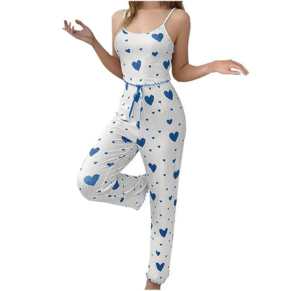 Pyjama Grande Taille 2 Pièces Gilet Spaghetti et Pantalon Cheville