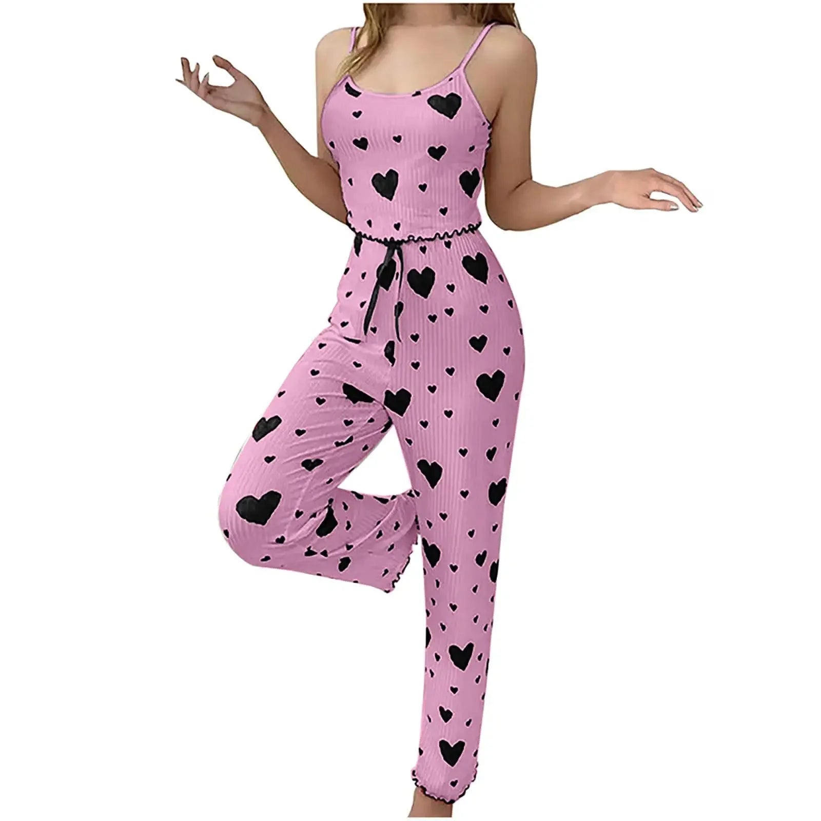 Pyjama Grande Taille 2 Pièces Gilet Spaghetti et Pantalon Cheville