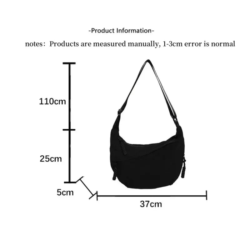 Sac Bandoulière Hobo en Nylon Minimaliste Doublure Cachemire