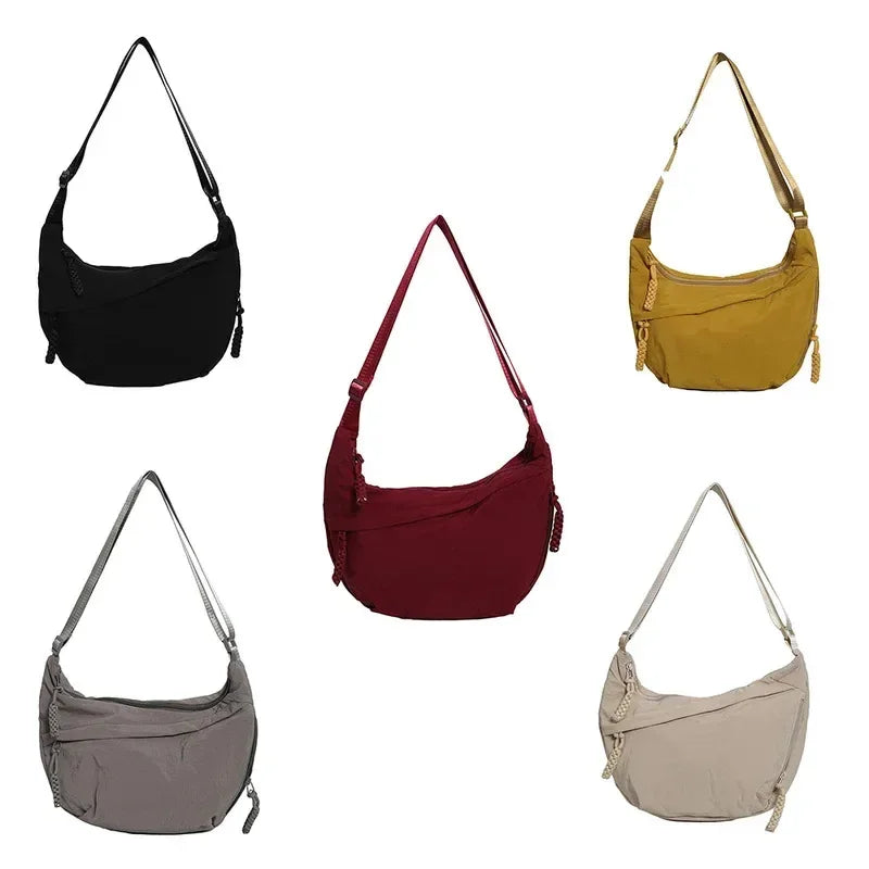 Sac Bandoulière Hobo en Nylon Minimaliste Doublure Cachemire