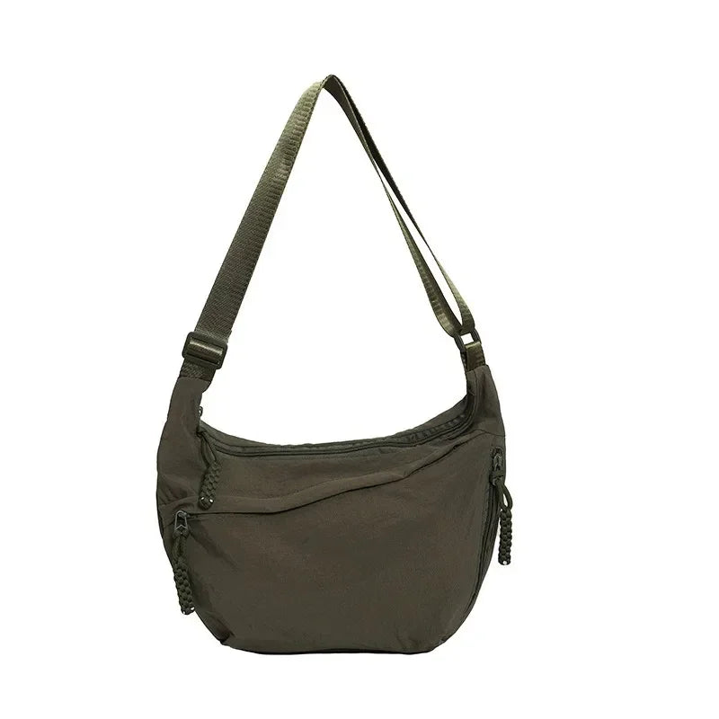 Sac Bandoulière Hobo en Nylon Minimaliste Doublure Cachemire