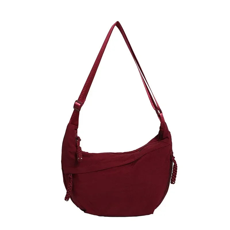 Sac Bandoulière Hobo en Nylon Minimaliste Doublure Cachemire