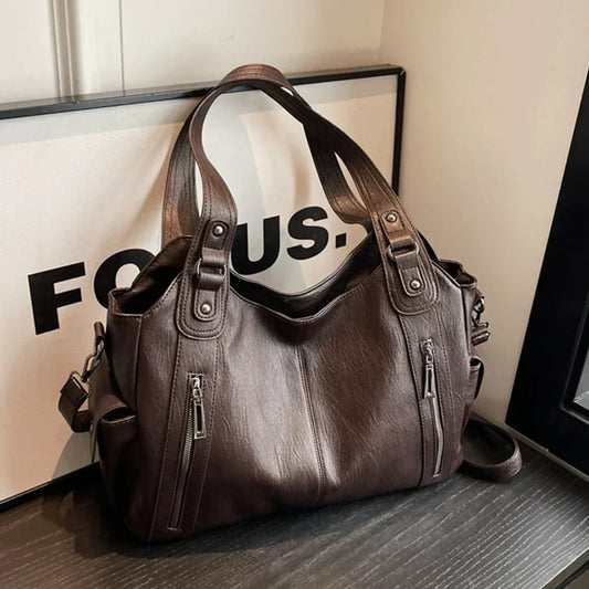Sac Bandoulière Souple en PU Avec Compartiment Intérieur et Fermeture Éclair