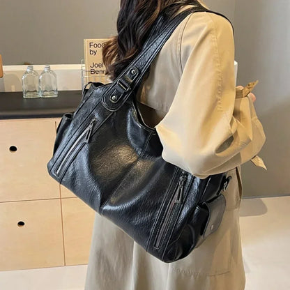 Sac Bandoulière Souple en PU Avec Compartiment Intérieur et Fermeture Éclair