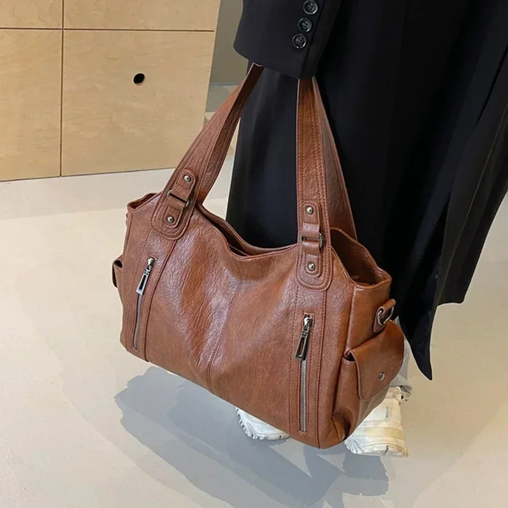 Sac Bandoulière Souple en PU Avec Compartiment Intérieur et Fermeture Éclair