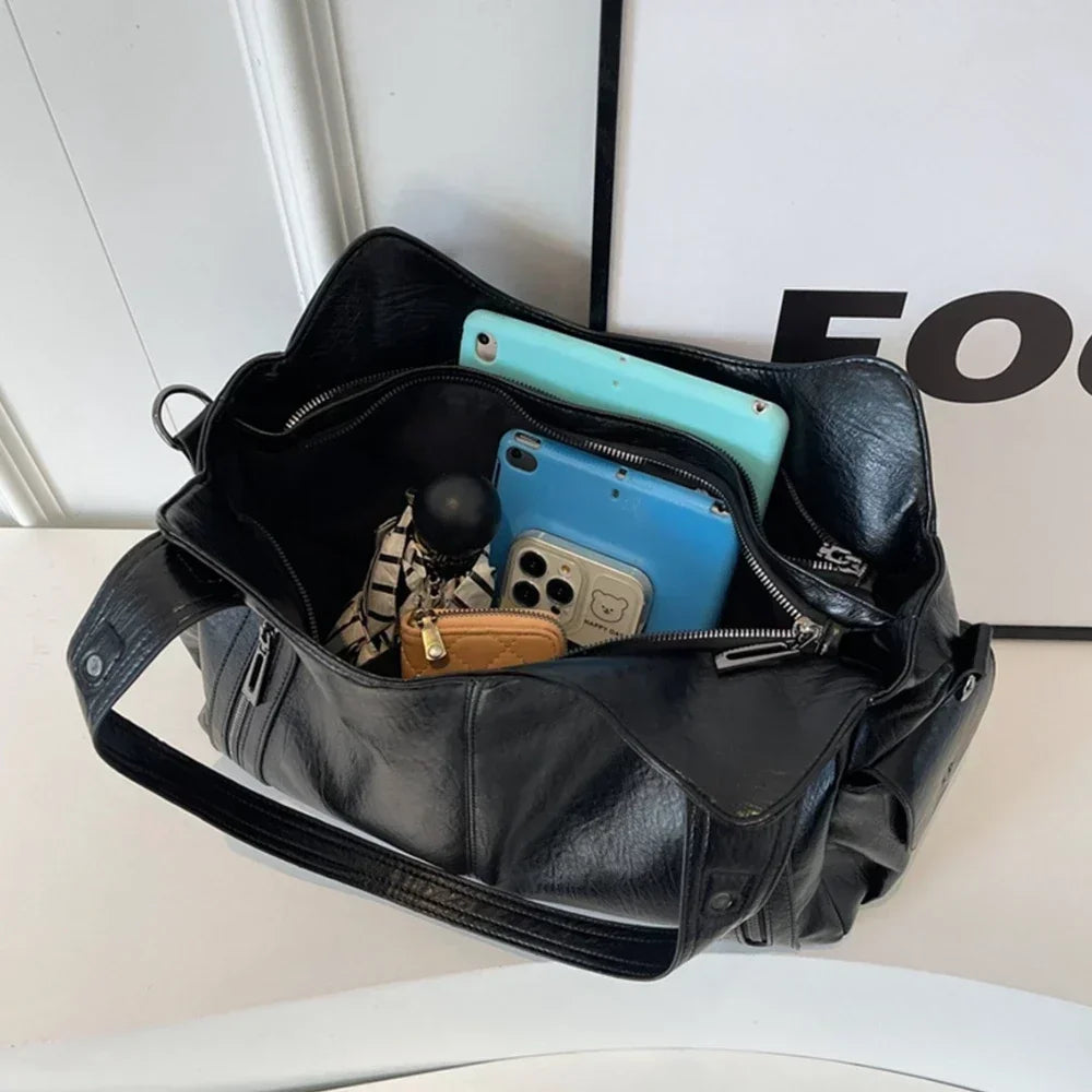Sac Bandoulière Souple en PU Avec Compartiment Intérieur et Fermeture Éclair