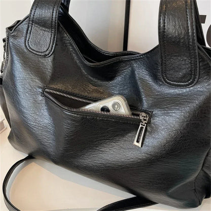 Sac Bandoulière Souple en PU Avec Compartiment Intérieur et Fermeture Éclair