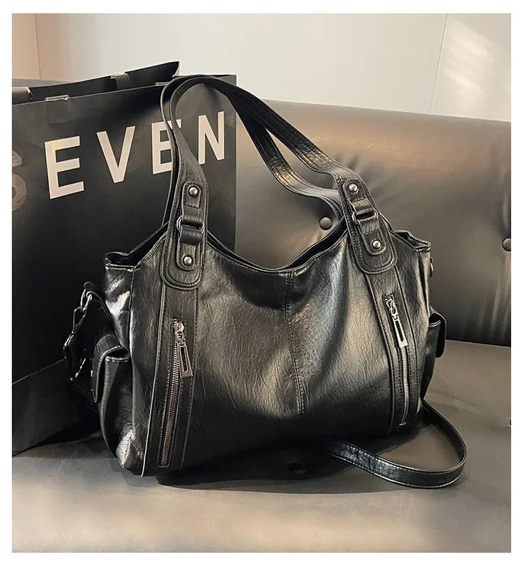 Sac Bandoulière Souple en PU Avec Compartiment Intérieur et Fermeture Éclair