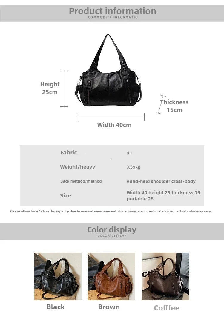 Sac Bandoulière Souple en PU Avec Compartiment Intérieur et Fermeture Éclair