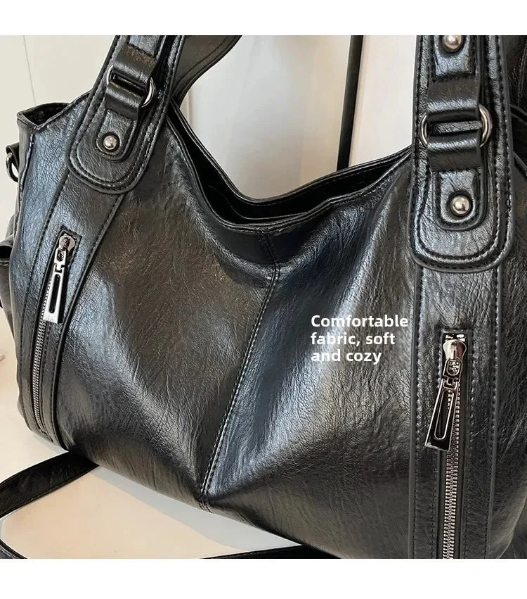Sac Bandoulière Souple en PU Avec Compartiment Intérieur et Fermeture Éclair