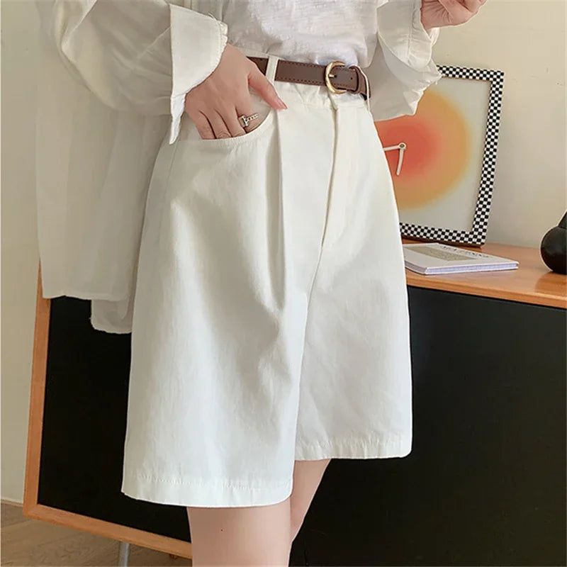 Short Cargo Taille Haute Coton-Lin Décontracté Femme