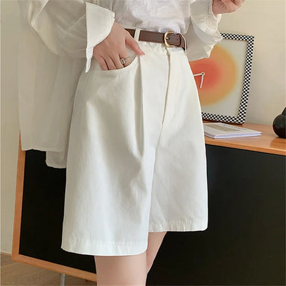 Short Cargo Taille Haute Coton-Lin Décontracté Femme