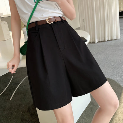 Short Cargo Taille Haute Coton-Lin Décontracté Femme