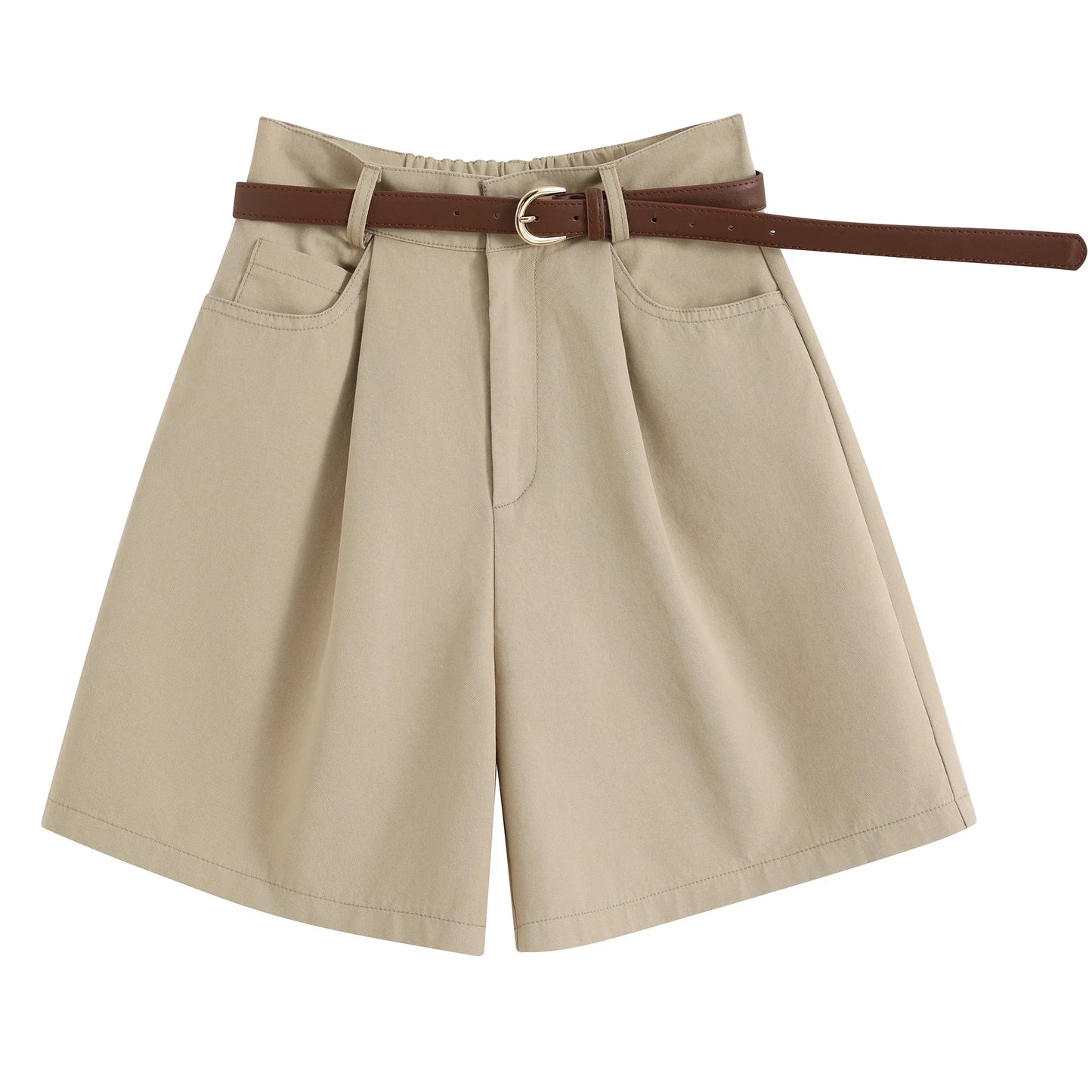 Short Cargo Taille Haute Coton-Lin Décontracté Femme
