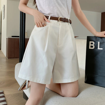 Short Cargo Taille Haute Coton-Lin Décontracté Femme