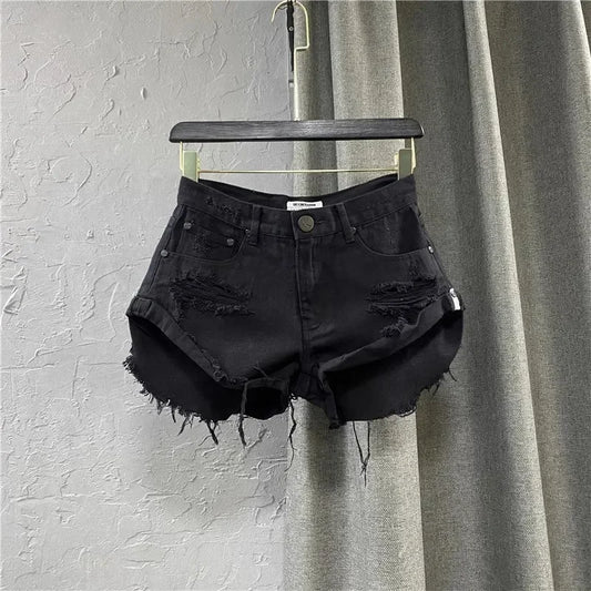 Short en Jean Taille Haute Style Coréen Effiloché