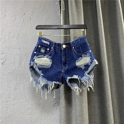 Short en Jean Taille Haute Style Coréen Effiloché