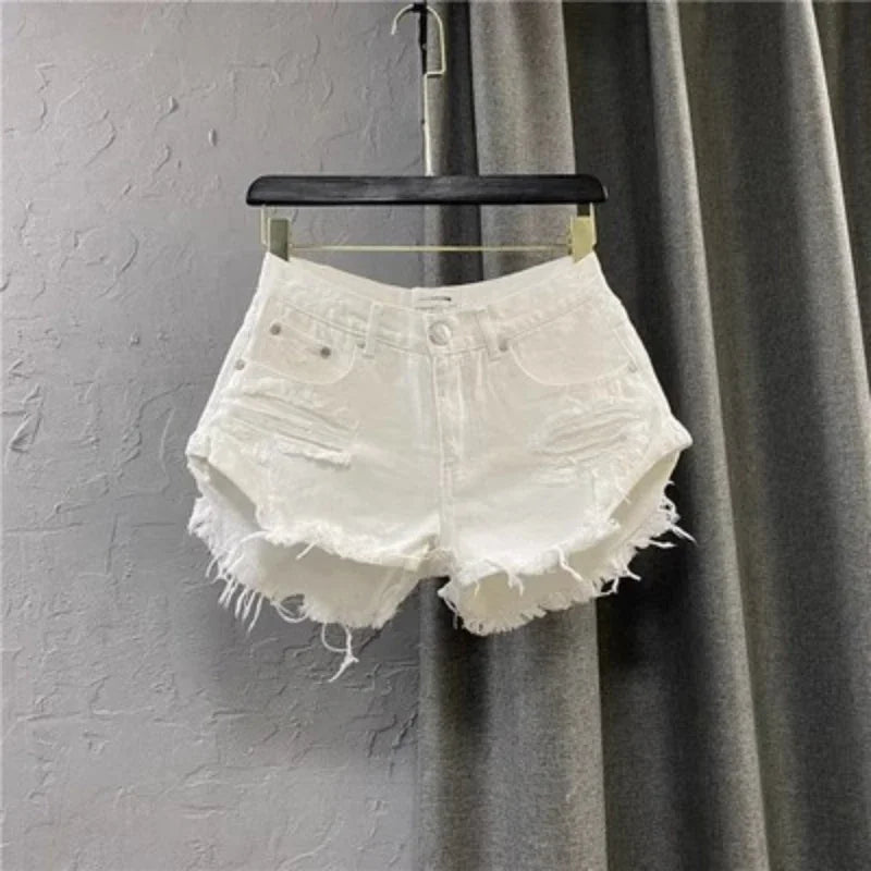 Short en Jean Taille Haute Style Coréen Effiloché