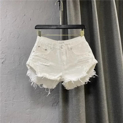 Short en Jean Taille Haute Style Coréen Effiloché