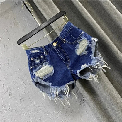 Short en Jean Taille Haute Style Coréen Effiloché