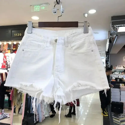 Shorts en denim Taille Haute Effet Déchiré Irrégulier